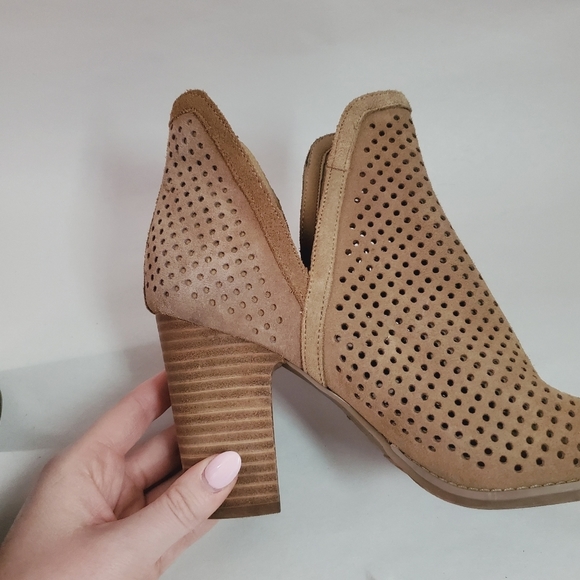 Lucky Brand Larisa Booties Women's 8W Tan Neutral Peep-Toe Leather Block Heel - Picture 14 of 14